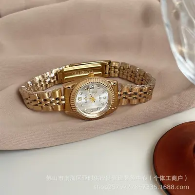 Altın çelik bilezikli kadın kuvars saat, taşlı, Japon tarzı - 7