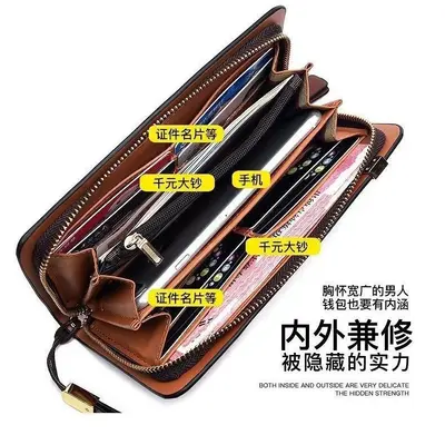 Men's Multifunctional Zipper Clutch Wallet with Multi-Layer Card Holder - 4