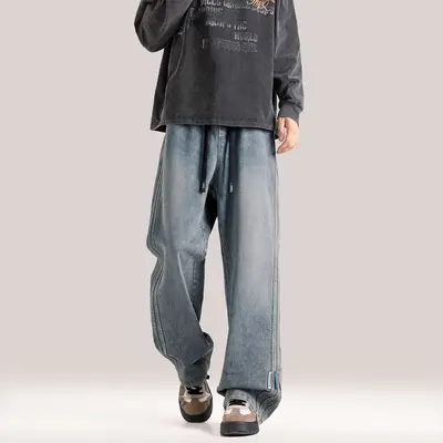 Men's Plus Size Straight-Leg Washed Jeans, Loose Fit, L-9XL