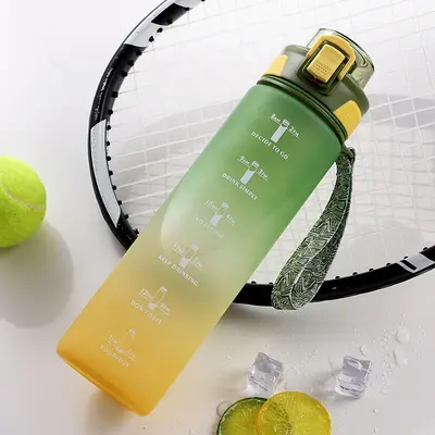 1L Large Capacity Gradient Plastic Sports Water Bottle with One-Click Lid - 7