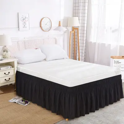 Solid Color Elastic Bed Skirt with Built-in Ruffle Design