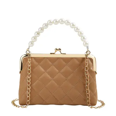 Embroidered Pearl Handbag with Diamond Quilting - 5