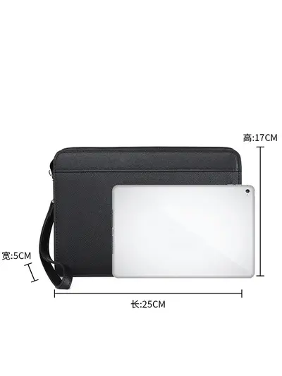 Men's Clutch Bag, Large Capacity Full-Grain Cowhide Leather - 6