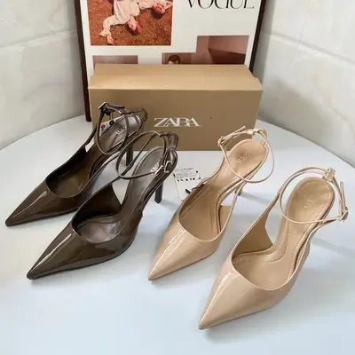 Women's Spring Khaki Green High-Heeled Stiletto Sandals