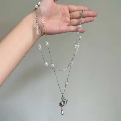 Perlenkette mit abnehmbarer Kette, stapelbar, hochwertiges Design