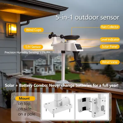 Wireless Weather Station with Colour Display, Indoor and Outdoor Temperature and Humidity
