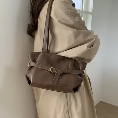 Kadın Tote Çanta, Retro Sade Tasarım, Kişisel Tek Omuz Çantası - 3