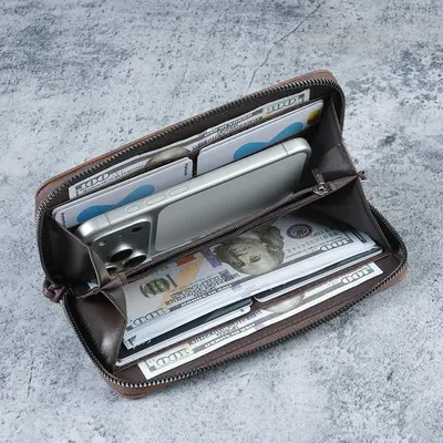 Men's Long Wallet with Multiple Card Slots, Large Capacity Zipper Retro Style - 3