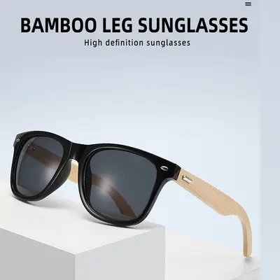 Square Retro Sunglasses with Bamboo Legs and Rivets, Driving Style - 5