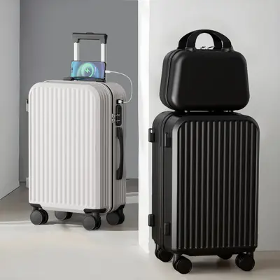 Neuer kontrastfarbiger Koffer Damen Rollentasche Herren robust und langlebig Universal-Rollen Student 20 Zoll Zahlenkombinations-Koffer Trolley