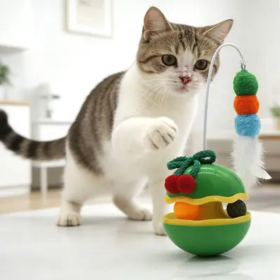 Roly-Poly Fruit Cat Toy with Feather Bell Teaser and Catnip Ball - 9