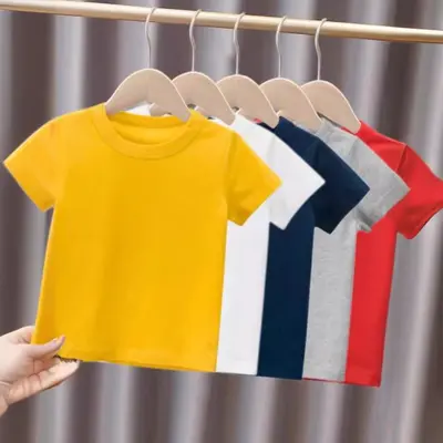 Çocuk Kısa Kollu Pamuklu T-Shirt, Düz Renk, Özel Baskılı Logo