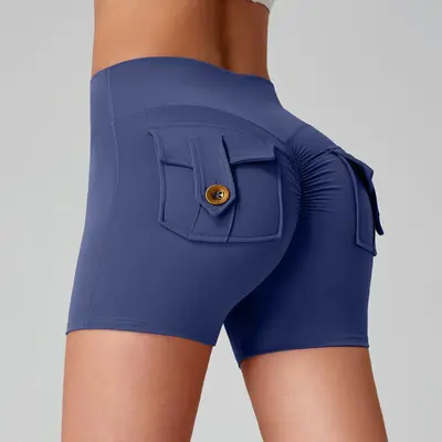 Women's Peach Hip Yoga Shorts with Cargo Pockets, Quick-Dry - 8