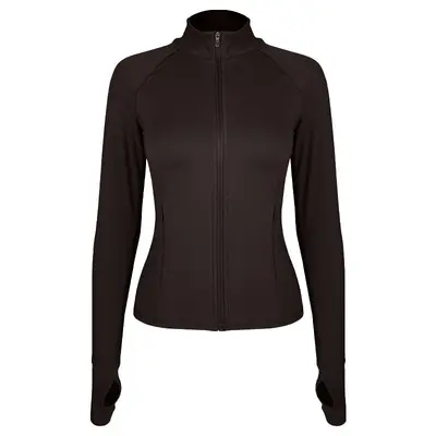 Women's Yoga Jacket, Stand Collar, Slim Fit Zipper, Thumb Loops - 8