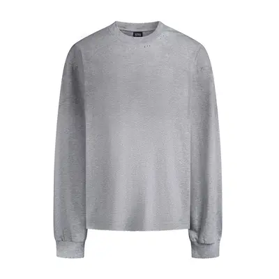 Semi-Spray-Dyed Distressed Long-Sleeve T-Shirt for Men, Spring/Autumn Loose Casual Style, Frayed Edges and Ripped Details, 300g Heavyweight 100% Cotton Top, Trendy
