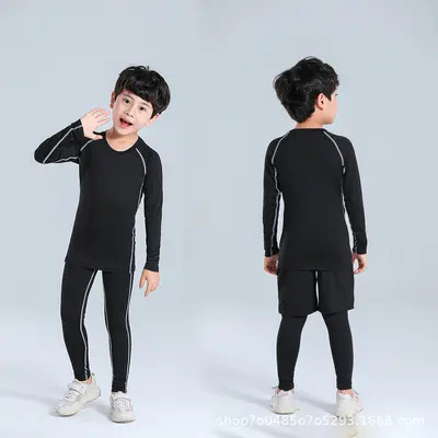 Kids Compression Shirt Training Suit Boys Fitness Wear Long Sleeve Basketball Sports Base Layer Quick-Dry Clothing Football Set Spring