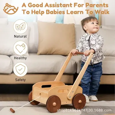Wooden Baby Walker, Speed-Adjustable Baby Push Car, Montessori Push Toy