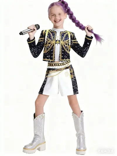K-POP Star Cosplay Costume, Black Stage Performance Outfit - 11