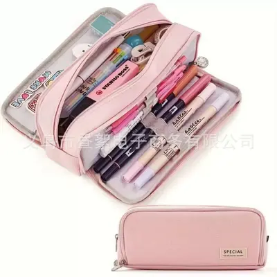 Large-Capacity Oxford Cloth Pencil Case, Double Zip, Korean Style