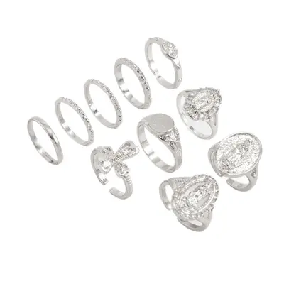 Rhinestone Crown Figure Ring Set, Retro Cross Knuckle Ring