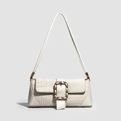 Women's Crossbody Bag, Solid Color PU Leather, Crocodile Pattern - 7
