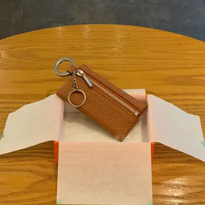 Genuine Leather Zipper Key Case with Coin Pocket and Card Holder - 7