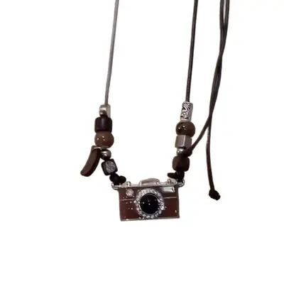 Retro film camera pendant, brown, adjustable