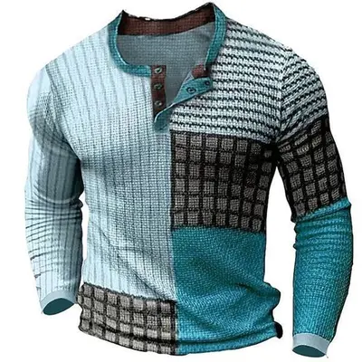 Herren Henley-Shirt, bedruckt, langarm, mit Knöpfen