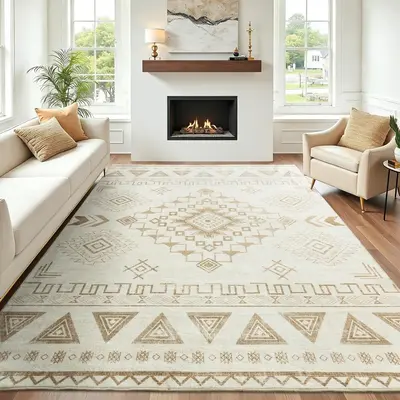 Retro Ethnic Faux Cashmere Rug Non-Slip Machine-Washable
