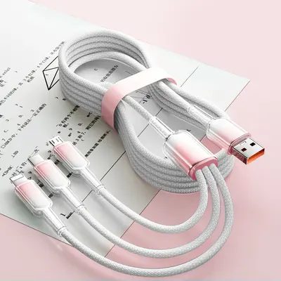 Buz kristali degrade renkli bir ila üç veri kablosu üçü bir arada süper hızlı şarj Huawei hızlı şarjı için uygun Type-C şarj kablosu - 8