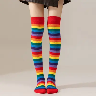 Regenbogen-Streifensocken für Damen, overknee-lang - 12