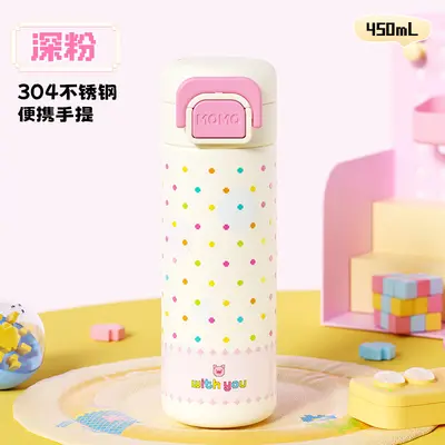小清新甜美卡通高颜值保温杯学生便携式拎手杯304不锈钢弹盖直饮 - 7