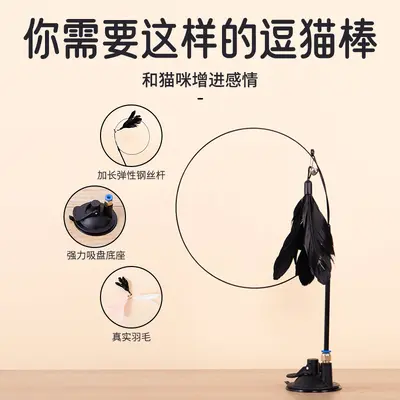 Cat Teaser Wand with Strong Suction Cup, Replacement Feather Head, White - 5