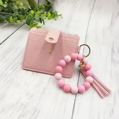 Silikonperlen-Armband mit Kartenhalter, Damenbrieftasche aus PU - 7
