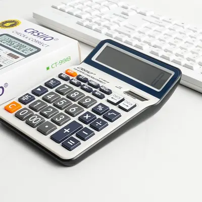 12-Digit Dual Power Desktop Calculator, Large Screen, Blue-Black - 2