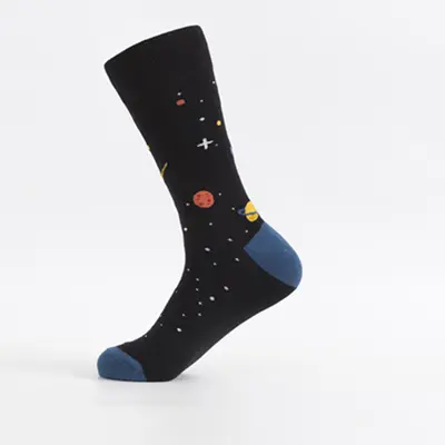 Bunte Baumwoll-Herrensocken, mittellang, kosmisches Muster - 7