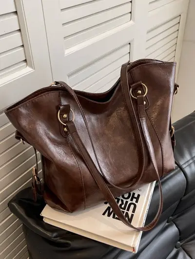 Women's Large-Capacity Single Shoulder Tote Bag, Autumn Winter, Premium Texture Commuter B - 3