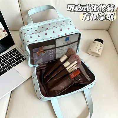 Polka Dot Large Capacity Portable Makeup Bag, Waterproof - 4