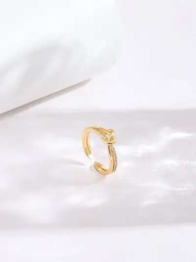 Zirkon yüzük, aşk düğümü tasarımı, kore tarzı, kadın moda - 7