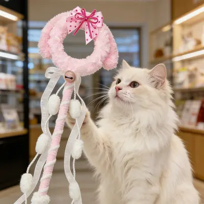 Heart-Shaped Cat Teaser Wand, Long Handle Chew-Resistant Interactive Cat Toy - 12