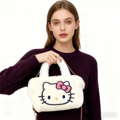 Plush Women's Shoulder Bag with Chain, Cute Cartoon Style - 6