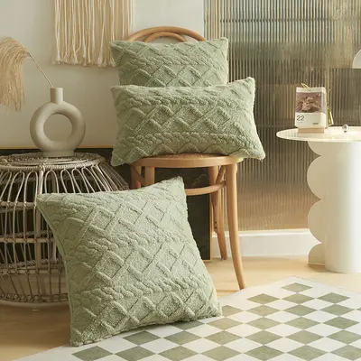 Sofa-Kissenbezug Plüsch geometrisch 3D-Kissen Sitzkissen Bezug Nackenkissen Kissenbezug Jacquard-Samt gestreifter Kissenbezug - 8