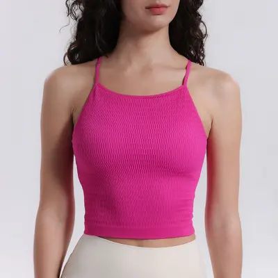 Women's Seamless One-Piece Cup Sports Bra, Shockproof Open-Back Yoga Tank Top - 7