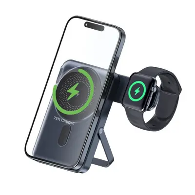Saat ve kulaklık için 22,5 W hızlı kablosuz şarj, 10000 mAh powerbank, standlı