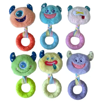 Langlebiges Hundespielzeug, quietschende Monster-Plüschfigur mit TPR-Kauring - 5