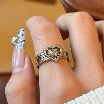 French vintage coffee gold lace ring, women's, open adjustable - 12