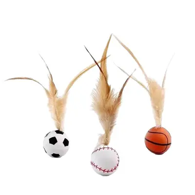 Elastic Feather Cat Toy Ball, Self-Play, Cat Teaser Wand - 6