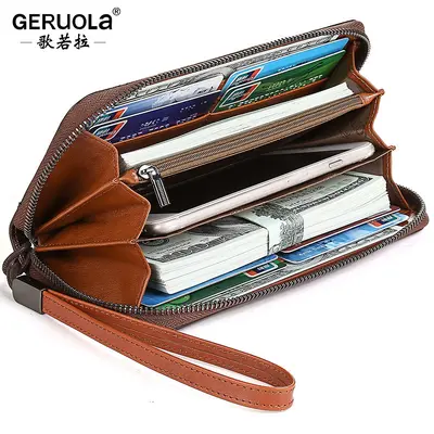 Herrenbrieftasche lang, echtes Leder, Reißverschluss, Handyfach - 6