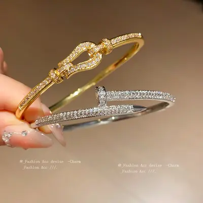 Korean-style rhinestone cuff bracelet, open design, women - 4