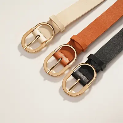 Minimalist Soft Leather Texture Belt with Alloy Buckle Head